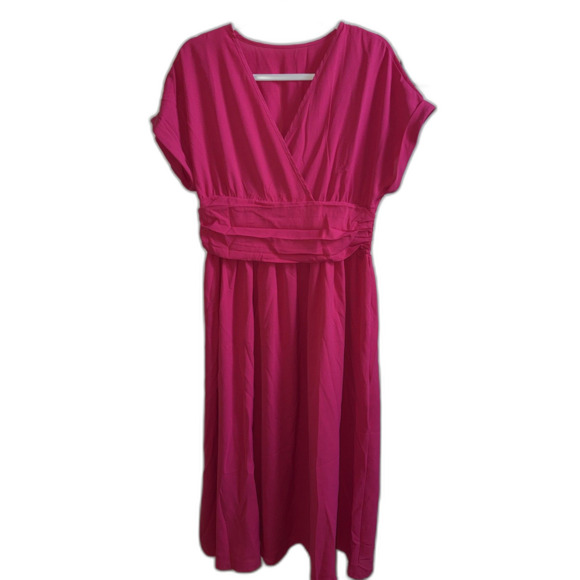 Unbranded Dresses & Skirts - Hot Pink V-Neck Faux Wrap Maxi Dress Smocked Waist XL